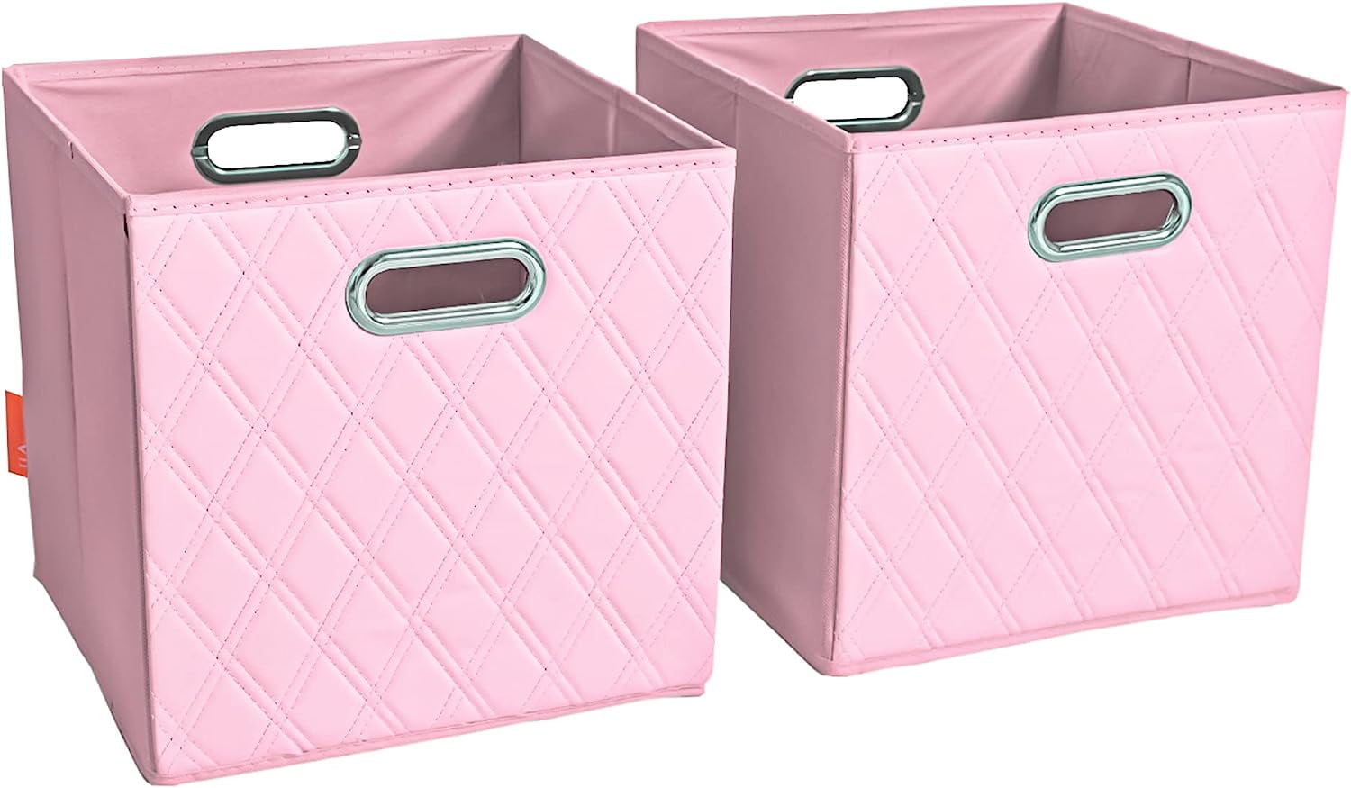 12 inch pink foldable patterned faux leather storage cube bins set of