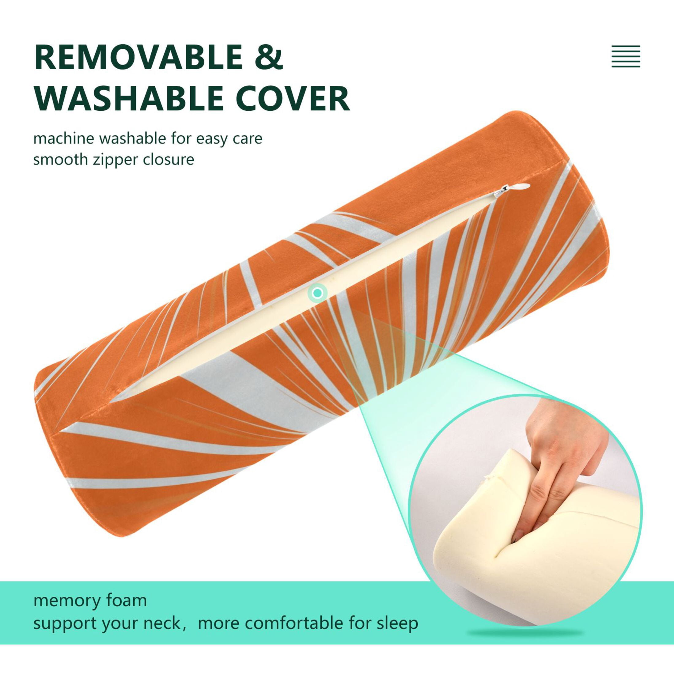 Neck pillow Round Cervical Pillow Cylindrical Pillow Lumbar Pillow Sofa Headrest Pillow Support For the Back, Neck and Head Orange Line