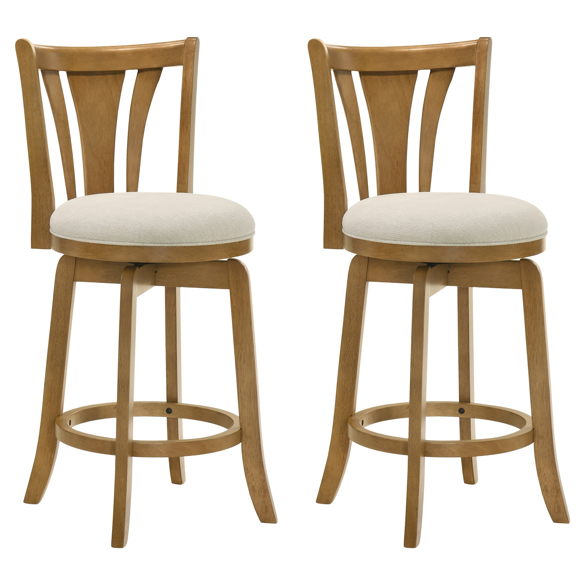 Elle 30 in. Amber Glow Bar Height Rubberwood Swivel Barstool with Ivory Fabric Seat - Set of 2