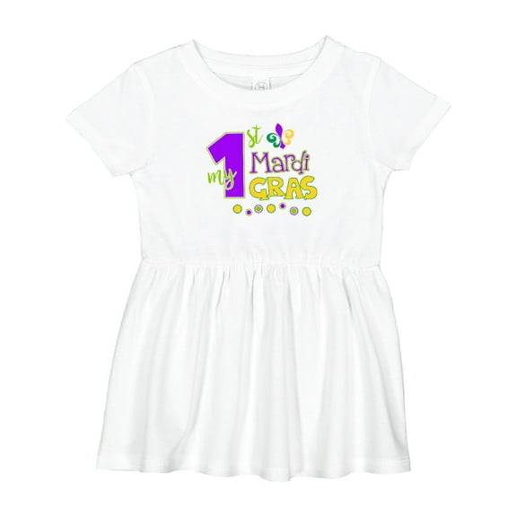 Inktastic My 1st Mardi Gras with Dots Girls Baby Dress
