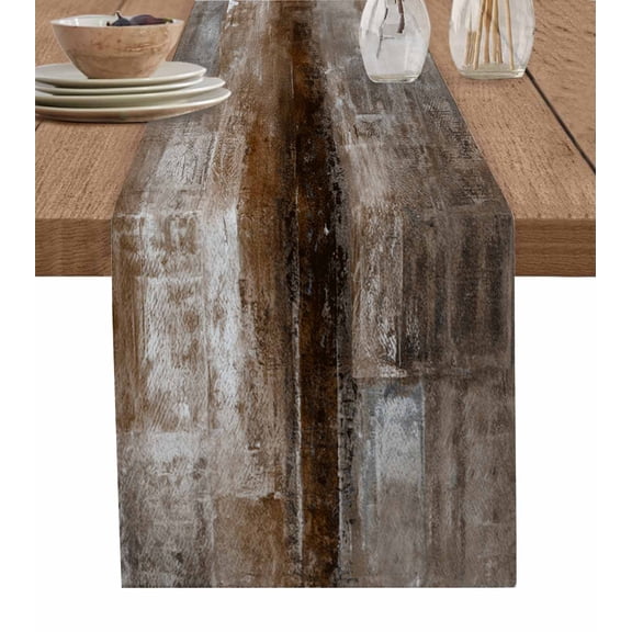 Table Runner Dresser Scarf 14 x 72 Inch Dark Brown Abstract Art Graffiti Paint Style Table Runners Non-Slip Heat Kitchen Dining Table Decor for Indoor Outdoor Home Party Decoration