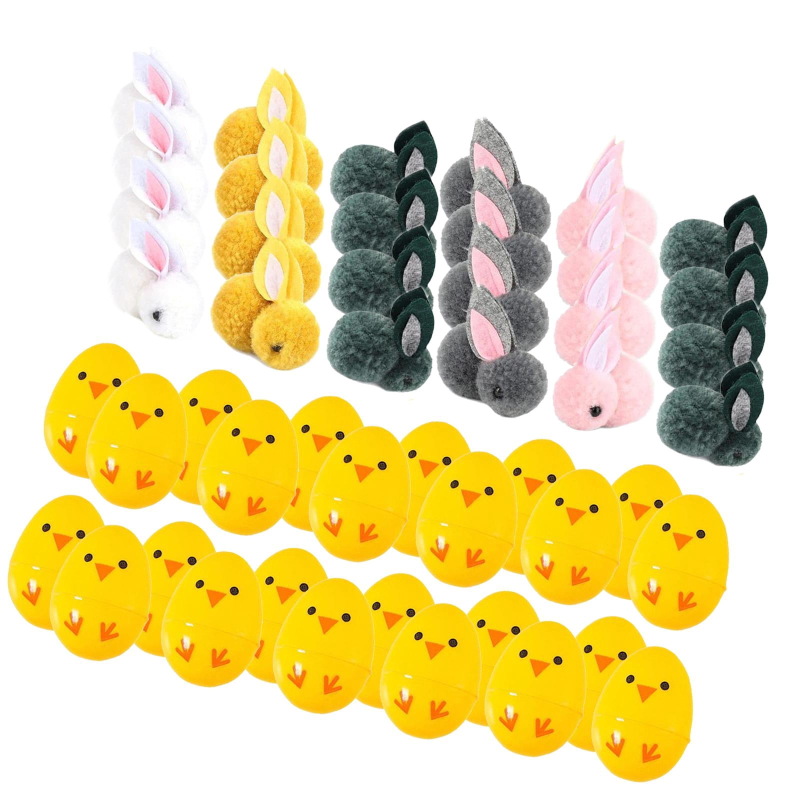 balikha 24Pcs Filled Easter Eggs Basket Stuffers with Stuffed Bunny Dolls Decorative Awards Party Supplies Mini Stuffed Rabbits Dolls