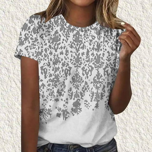 Soldes de Liquidation Offres du Jour Iumwxz Hauts Décontractés pour Femmes T-Shirts Basiques Blouses pour Femmes Blouse à Motif Floral Hauts Col Rond Blouse à Manches Courtes pour Dames Costume Confortable