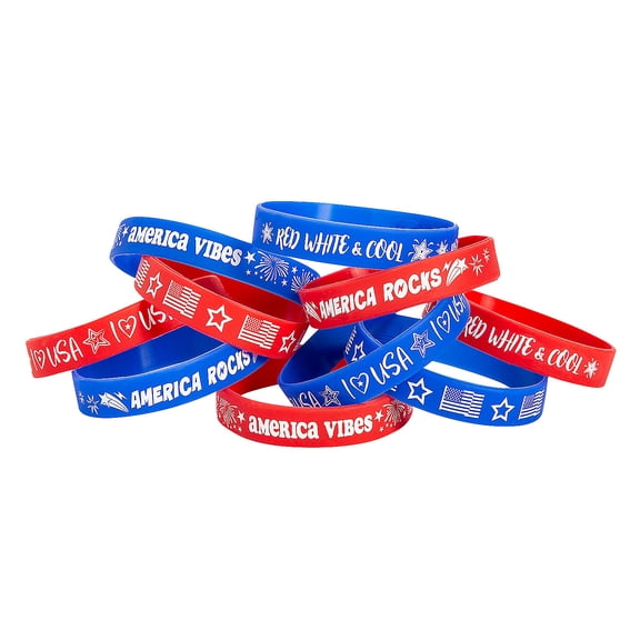 Bulk 100 Pieces Patriotic Rubber Bracelets