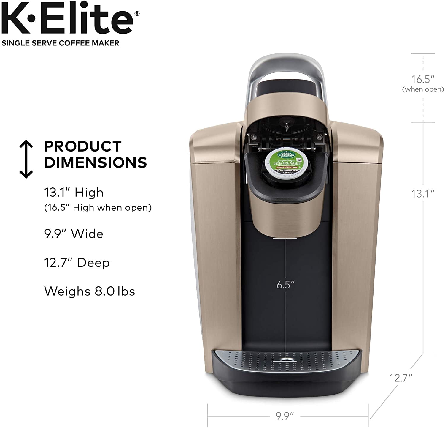 Keurig K-Elite Single Serve K-Cup Pod Coffee Maker, Brushed Gold