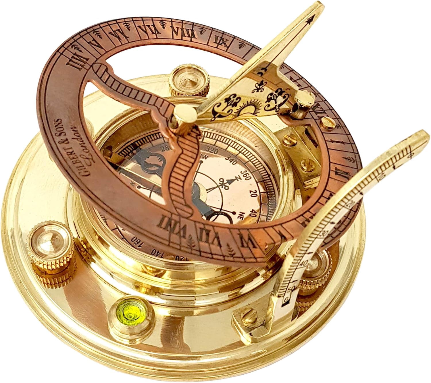 Brass Nautical - Antique Brass & Copper Sundial Compass, Sundial Clock in Box Gift Sun Clock Ship Replica