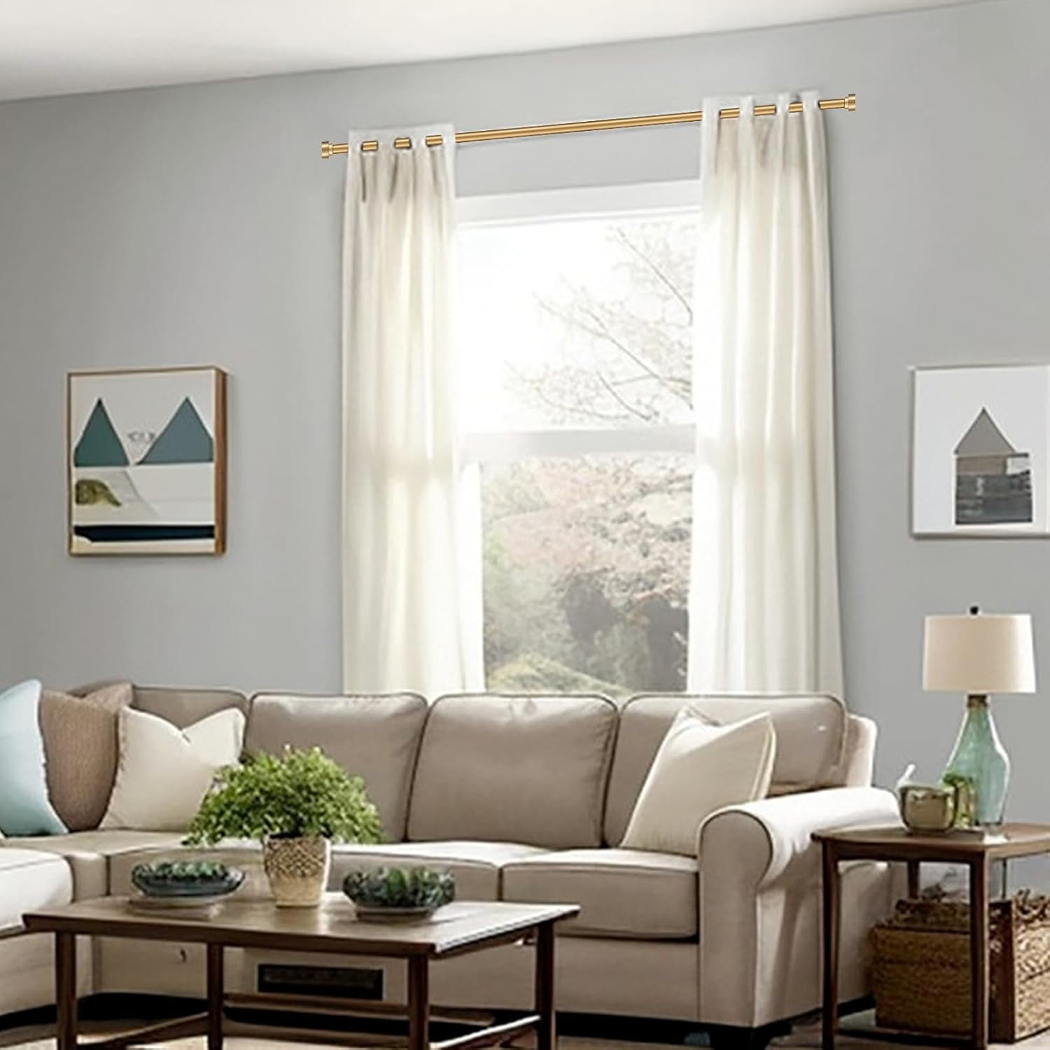 16-150 Inch Curtain rods, 1 Inch Diameter Splicing and Telescoping Structure Window Treatment Rods Set Adjustable Drapery Rods Heavy Duty Pole, Warm Gold