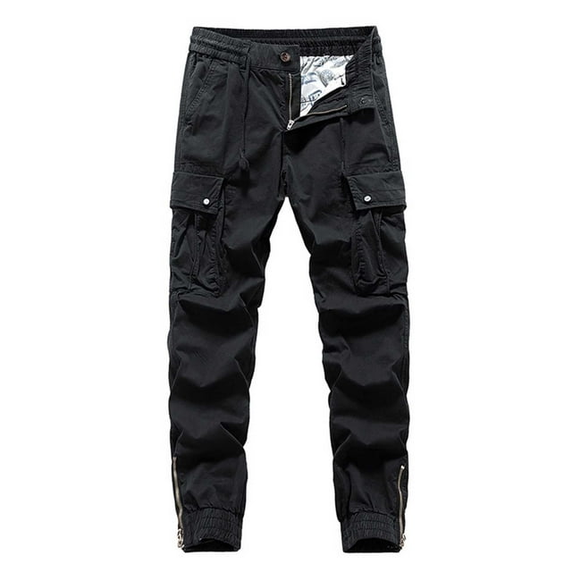 Ceisia Men's All-Season Fashion Solid Color Gift Multi-Pocket Workwear Pants with Ankle Strap Elastic Waist for Outdoor Casual Protection