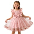 thumbnail image 2 of LEWKW Toddler Girls Butterfly Embroidery Tulle Dress Ruffle Sleeve with Bow Knot Mesh Overlay Party Dress for Spring Easter Celebration, 2 of 7