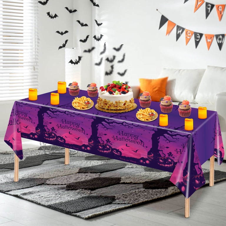 3-Pack Halloween Tablecloths - White & Black Ghost Design, 54x108 Inch Waterproof Plastic Table Covers For Parties