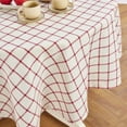 thumbnail image 4 of Solino Home Linen Round Tablecloth 60 Inch - 100% Pure Linen Windowpane Tofu/Red Table Cloth - Machine Washable Tablecloth for Fall, Autumn, 4 of 4