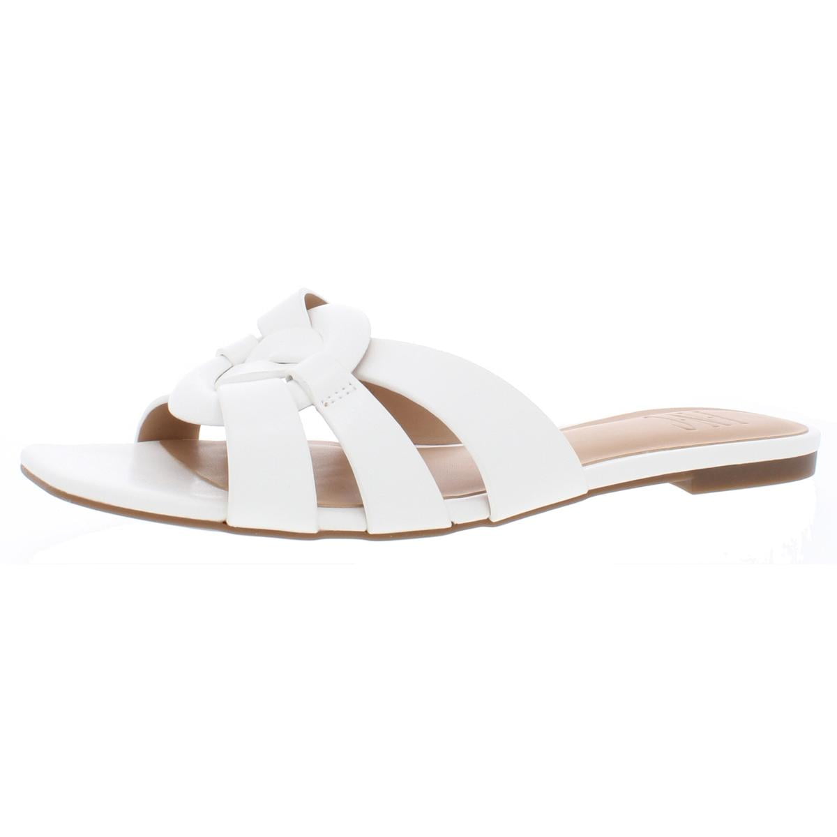 INC Womens Gargi Faux Leather Woven Slide Sandals White 7 Medium