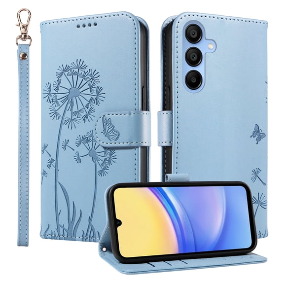 Wallet Case for Samsung Galaxy A15, Card Holder and Kickstand, Shockproof and Scratch Resistant, Sky Blue