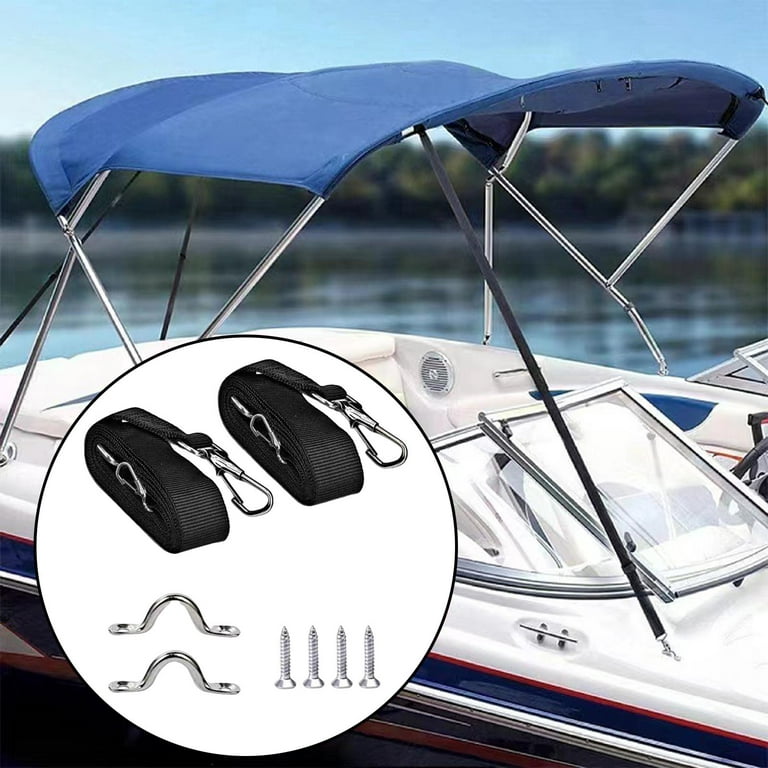2pcs Adjustable Bimini Tops Tie Down Webbing Straps w/ Loops and Hook 28 inch~60 inch, Size: 28~60, Black