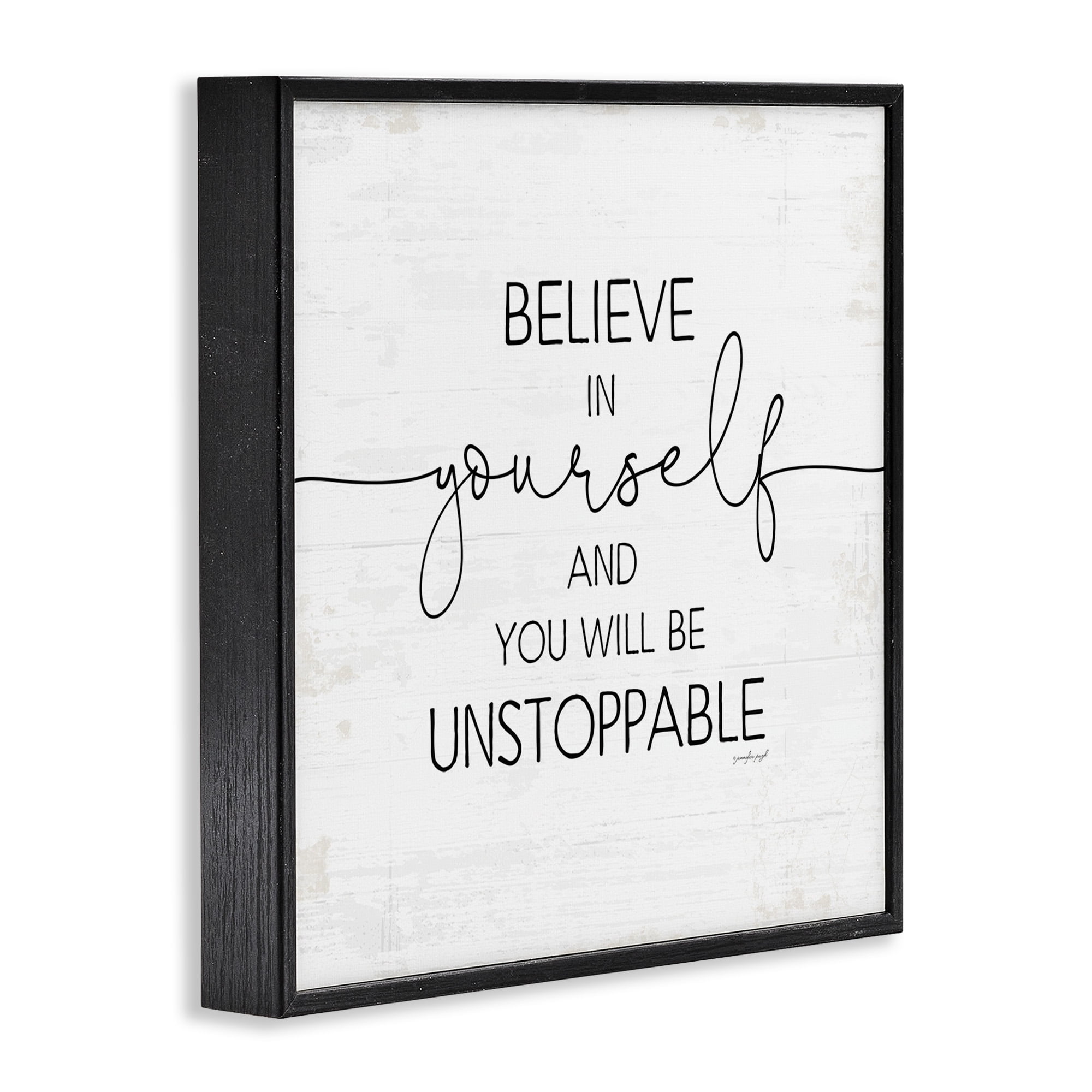 Stupell Industries Believe In Yourself Inspirational Typography Painting Black Framed Art Print Wall Art, 17 x 17