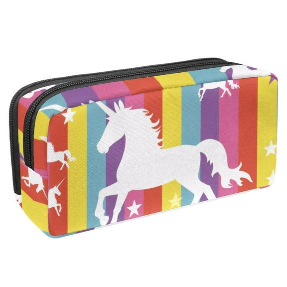 MUOOUM Pencil Case, Unicorn Colorful Rainbow Striped Pattern Large Capacity Pencil Pouch Stationery Pen Bag