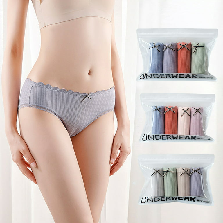 rygai 4Pcs/Set Low-rise Briefs Double Layer Crotch Ribbing Design Panties  for Daily Life,A L 