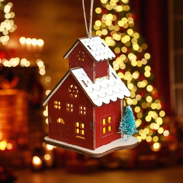 Adornos de Cabaña Navideña Hot6sl Decoraciones Navideñas de Madera Luminosa con Led
