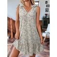 thumbnail image 4 of Womens V Neck Tie Floral Sleeveless Dress Summer Casual Sun Dress Slip Midi Dress Cream White L, 4 of 8