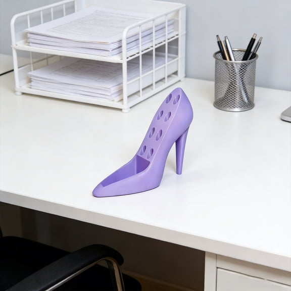 TerraVbie High Heel Pen Cup Purple Pencil Holder Makeup Brush for Desk Storage Organization