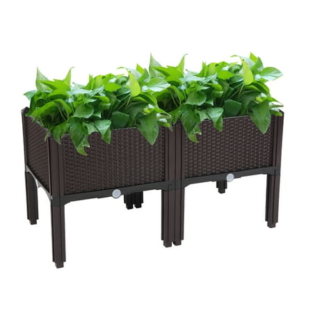 Plastic Raised Garden Bed Kit, Planting Box Container Set of 2 for Indoor & Outdoor Use, Vegetables Raised Garden Bed Set with Legs for Flower Vegetable Grow, SS2235