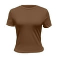 thumbnail image 5 of YVNAURA Womens Y2K Style Crew Neck Short Sleeve Crop Top Slim Fit Basic T Shirt Summer Cute Tee Soft Stretchy Going Out Casual Daily Wear, Coffee,L, 5 of 5