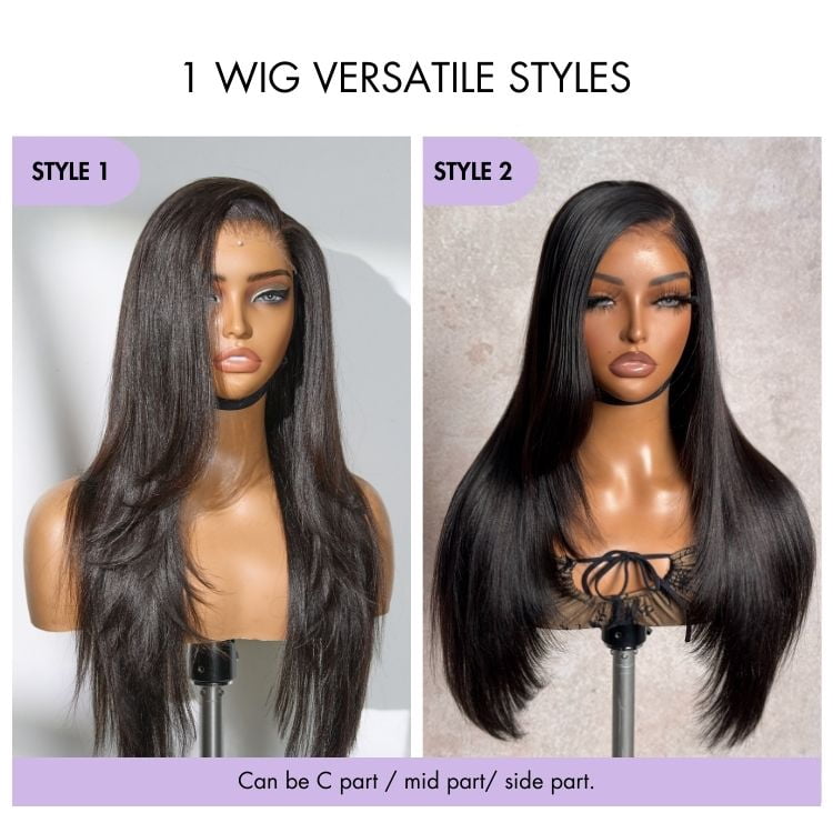 LUVME All-Day Comfort™ Wig Layered Light Yaki Straight Glueless 7x6 Closure HD Lace Human Hair Wig Pre-Cut Lace