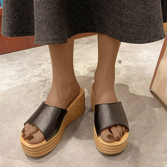 HAOTAGS Casual Walking Sandals for Ladies Platform Breathable Breathable Open Toe Shoes for Beach Black Size 6.5
