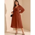 thumbnail image 5 of Fall Wedding Guest Dresses for Women Plus Size V Neck Long Sleeve Tie Front Cocktail Maxi Dress with Pockets, 5 of 5