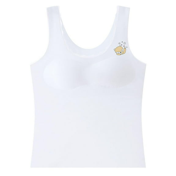 Jamicy Girls Tank Tops with Built In Bras for 9-12 Years Teen Girls Camisole Training Cotton Bra Round Neck Tank Top with Shelf Bra