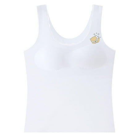 OGLCCG Girls  Tank Top with Built in Bra Cup Casual Wide Strap Sleevless Layer Camisole Yoga Top Breathable No Underwire Fixed Cup Bralette 9-12Y