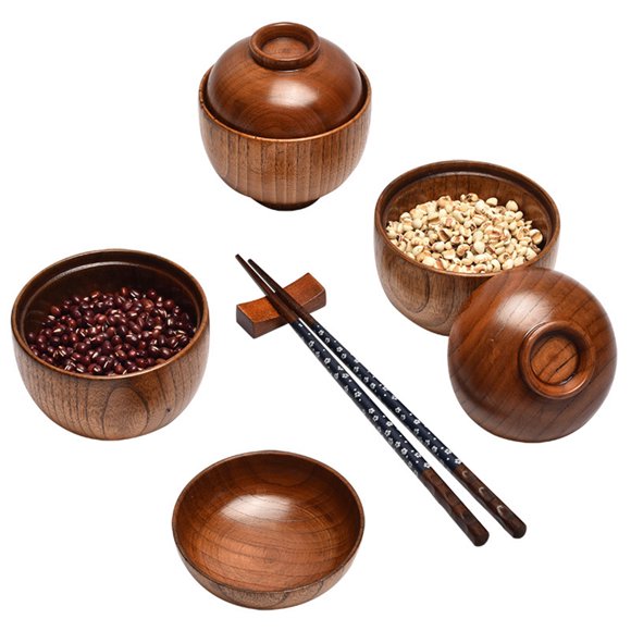 Lubelski Rice Bowl Japanese Style with Lid Dishwasher Safe Food Container Tableware Rice Salad Soup Snack Wooden Bowl Kitchen Supplies