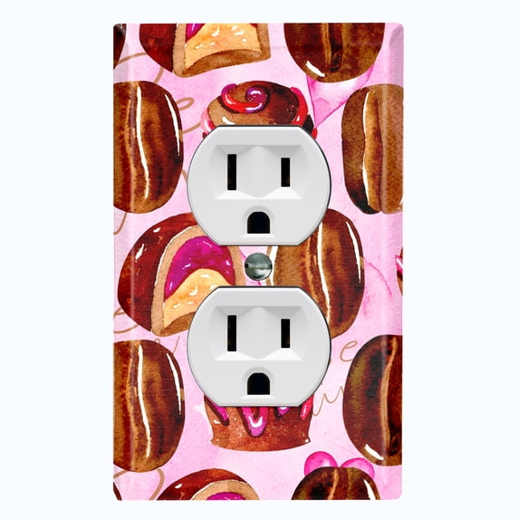 Metal Light Switch Wall Plate Outlet Cover (Coffee Mocha Candy Bean Toffee Swirl Pink Heart - Single Duplex)