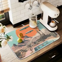 Yayeee Drying Mat for Kitchen Counter Dishes Microfiber Coffee Decorative Pad, Retro UFO