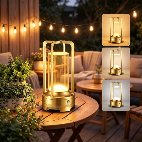 MQHOOB Poratble Cordless Table Lamp Rechargeable Lamp with 3 Color Stepless Dimming Metal LED Wireless Battery Operated Light for Indoor Outdoor Camping Bar