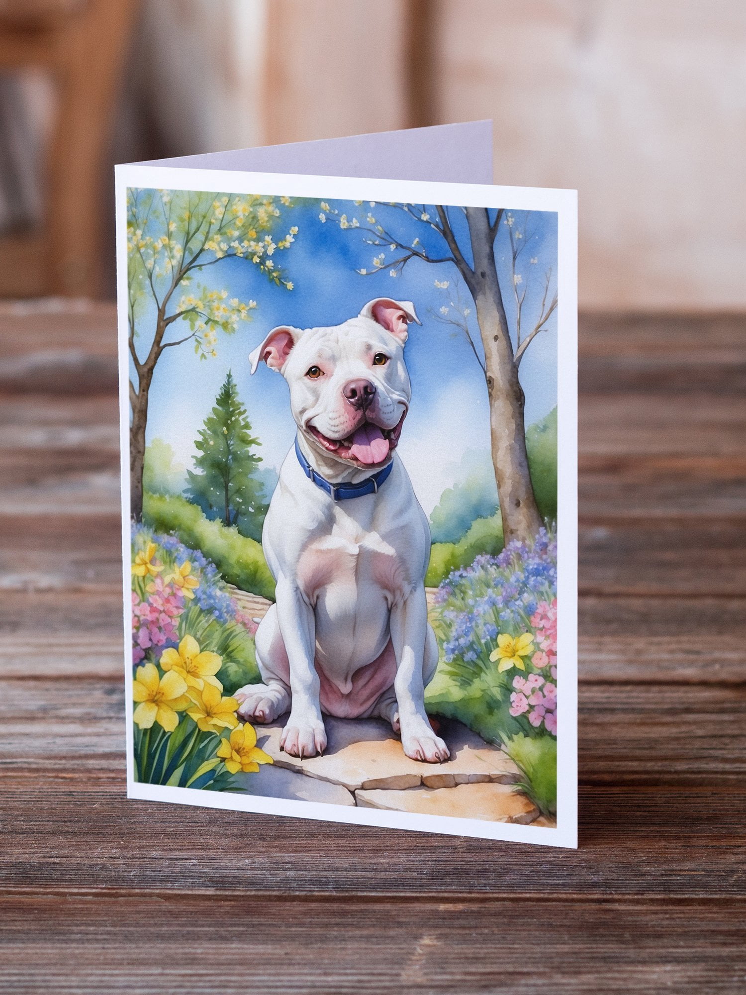 Pit Bull Terrier Spring Path Greeting Cards Pack of 8 7 in x 5 in