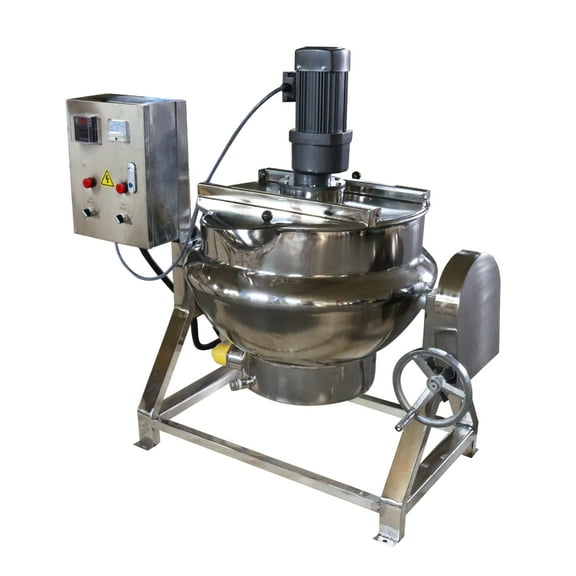 Intsupermai Electric Jacketed Kettle Tiltable Jacketed Pot with Mixer Stainless Steel 13 Gallon 220V