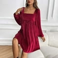 thumbnail image 6 of Women's Tie Back Square Neck Velvet B`abydoll Dresses Puff Long Sleeve Short Mini Dress, 6 of 8
