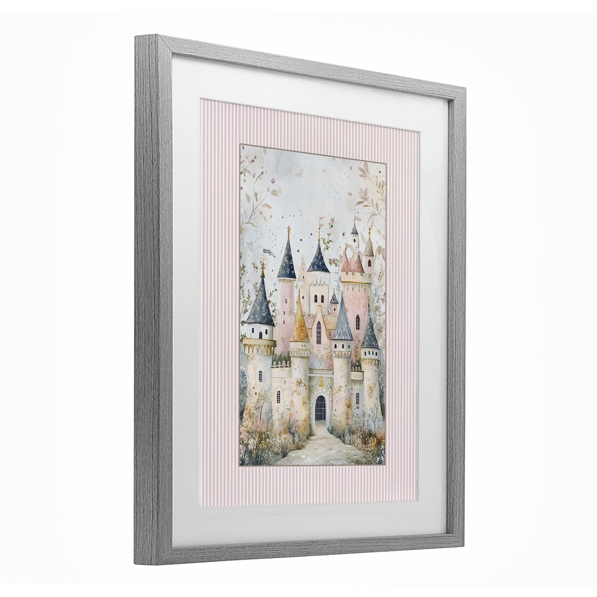 Stupell Industries Enchanted Dreams Castle Gray Framed Print Under Glass, design by Christine Simpson Art