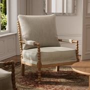 Morden Fort Mid Century Arm Accent Chair for Living Room, Upholstered Modern Armchair Spindle Chair with Thick Cushion and Wood Frame, Reading Chair for Bedroom, Office, Beige