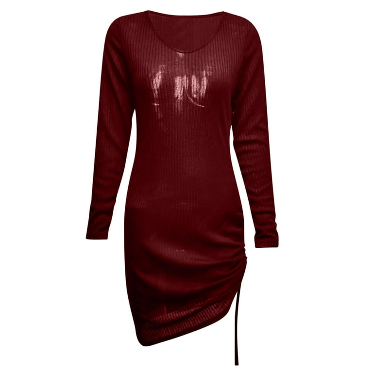 Casual Daily Solid Color Draw String Ruffle Ruched V Neck A Line Dresses Casual Daily Solid Color Draw String Ruffle Ruched V Neck A Line Dresses