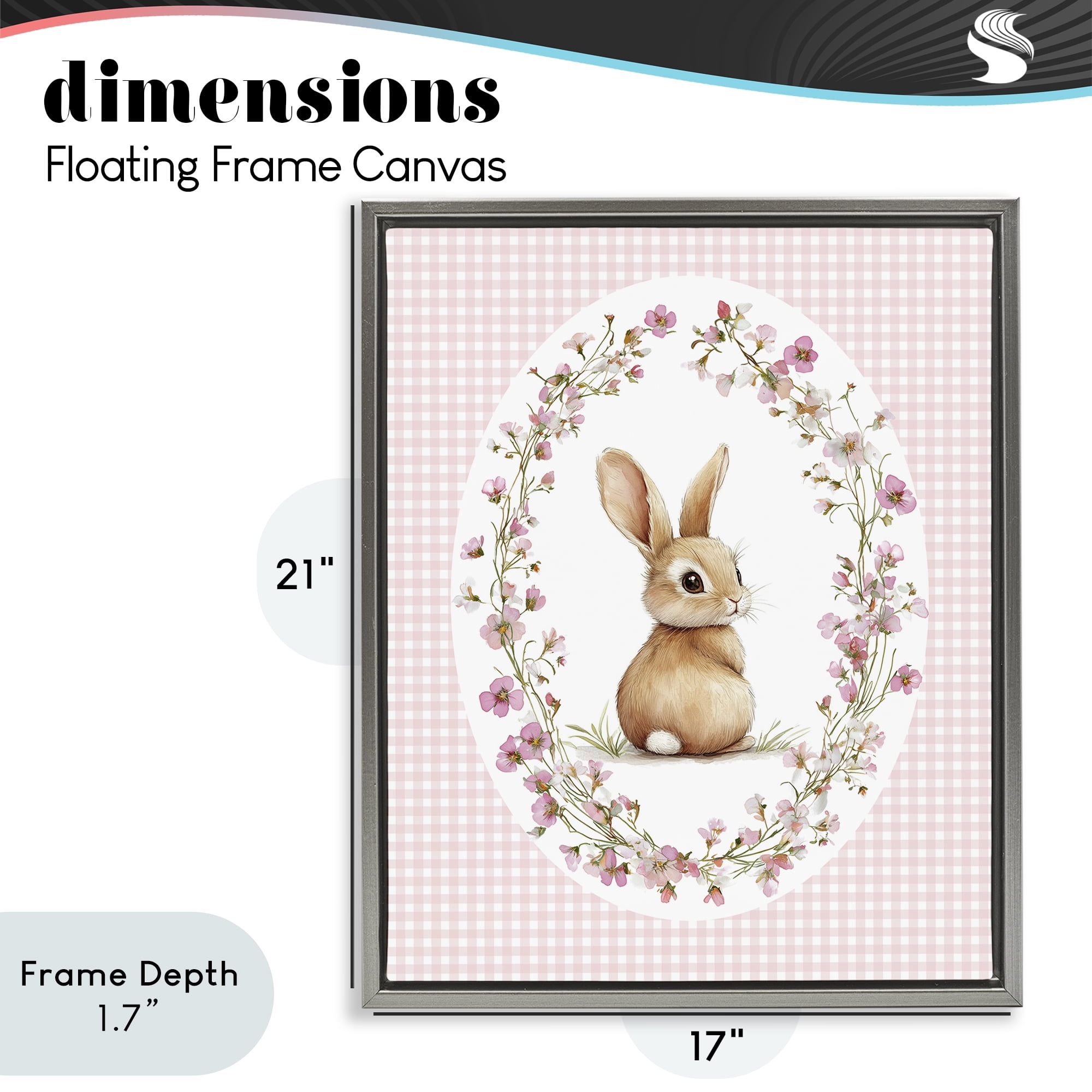Stupell Industries Spring Gingham Rabbit Gray Framed Floater Canvas Wall Art, design by Christine Simpson Art