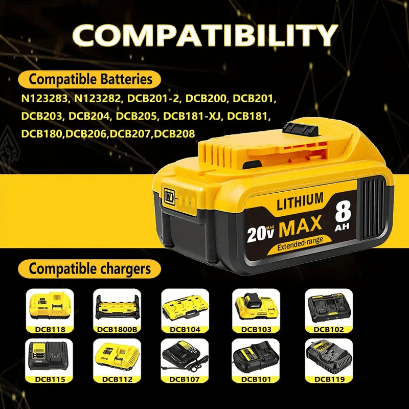 6Pack Replace for Dewalt 20V Max Battery 8000mAh, Replacement for dewalt 20v Batteries DCB200 DCB201 DCB206 DCB204 DCB208, Compatible with DeWalt 20V Cordless Power Tools and Chargers