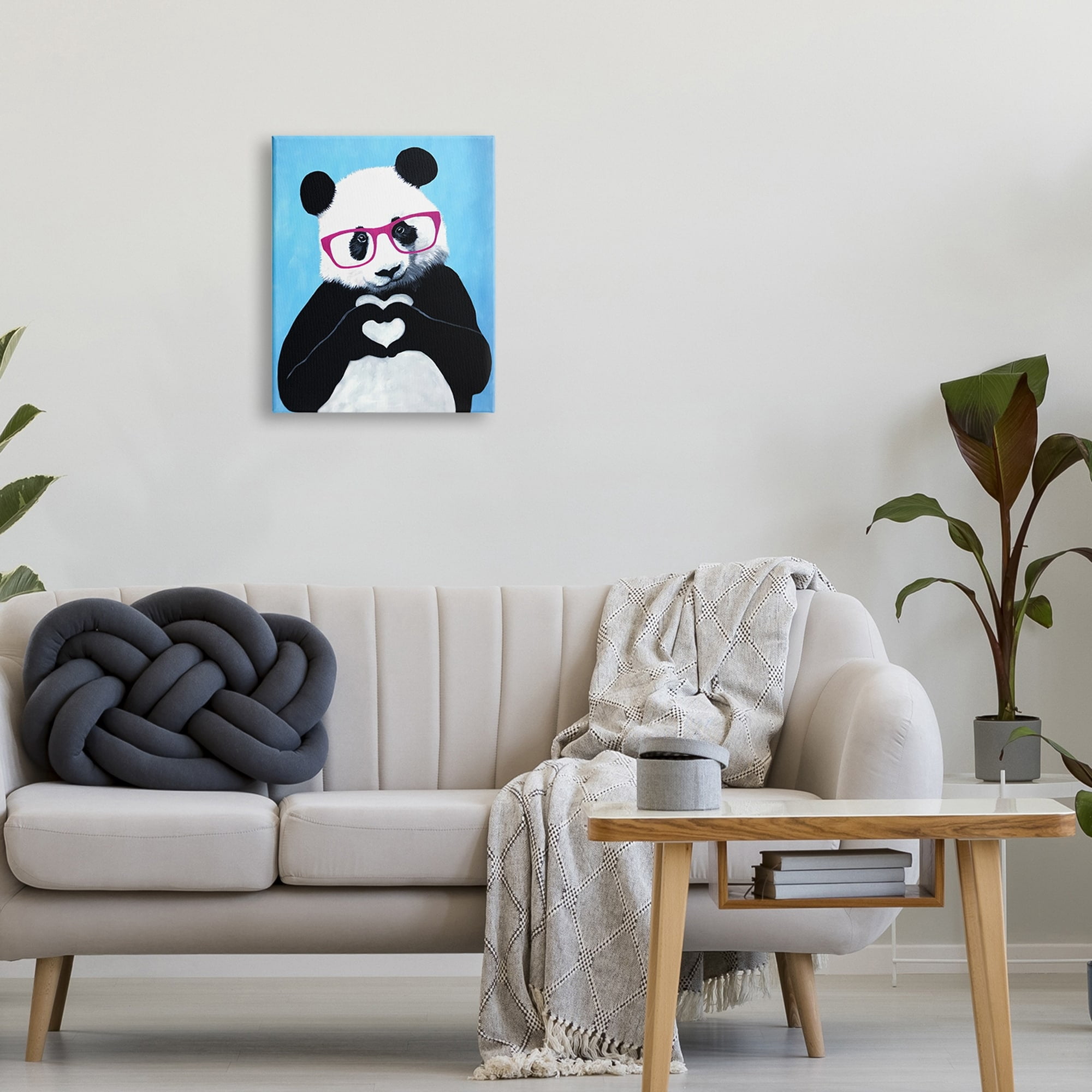 Stupell Industries Panda Heart Symbol Pink Glasses Cute Blue Background , 30 x 40, Design by Coco de Paris