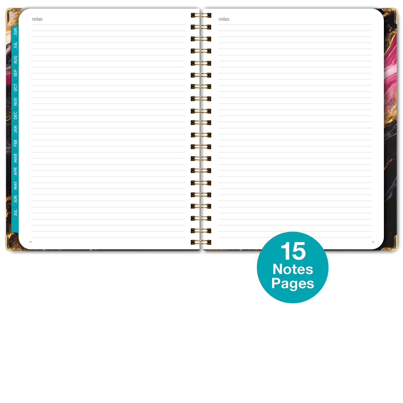 Academic Year 2025-2026 Planner, June 2025 - July 2026, 8.5"x11" Daily Weekly Monthly Planner Yearly Agenda, Hardcover, Bookmark, Pocket Folder and Sticky Note Set (Dark Gold Marble)