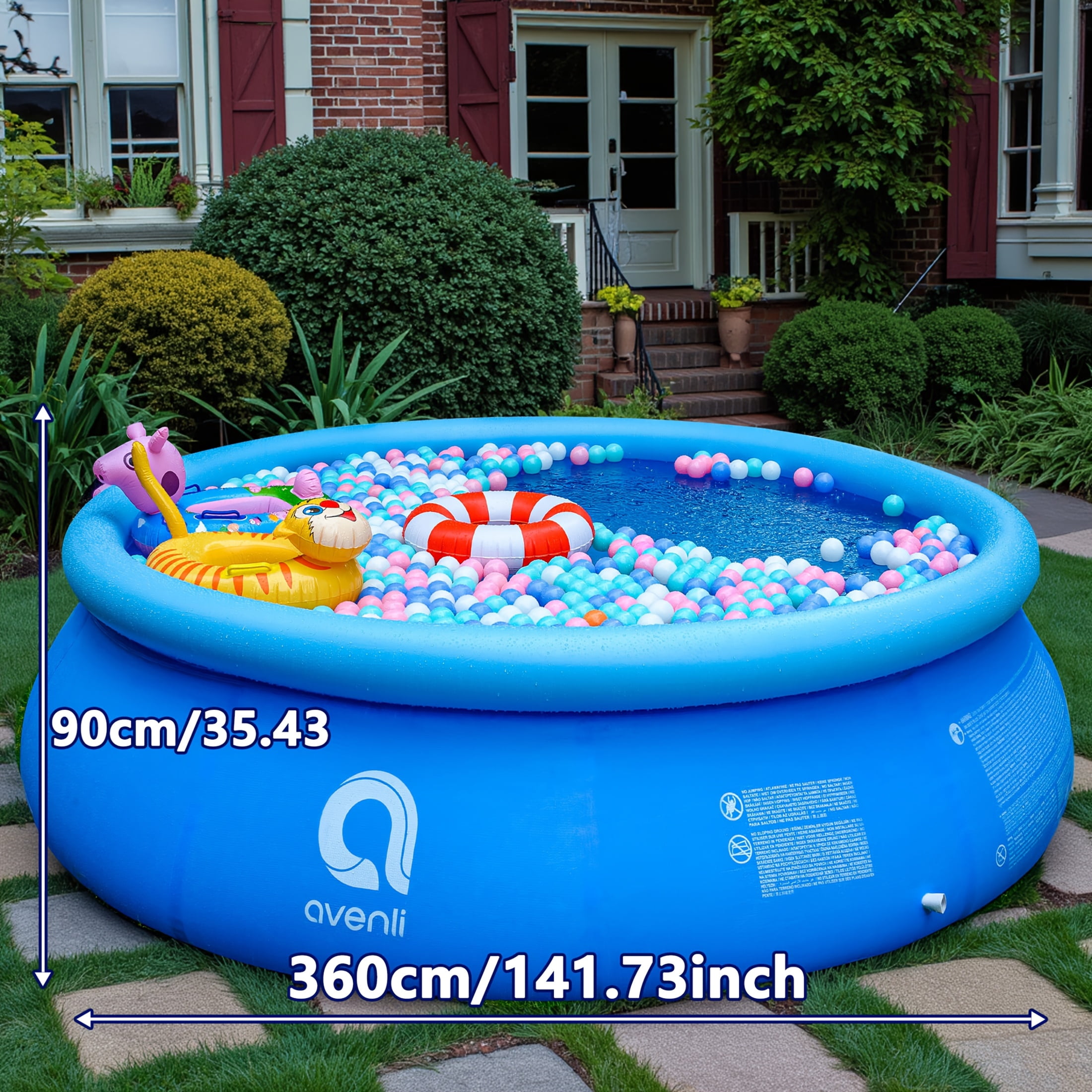 Super Large Household Adult Round Swimming Pool, Non-Inflatable Folding Storage, Sprayable Blue Heightened Thickened Summer Water Park, Holds 8-10 People, Water Molding, for Patio, Beach Party