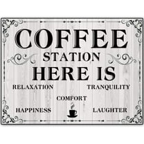 Original Retro Design Coffee Station Wood Signs Wall Art|Natural Wooden Board Print Poster Wall Decoration for Cafe/Kitchen/Coffee Corner/Coffee Pot