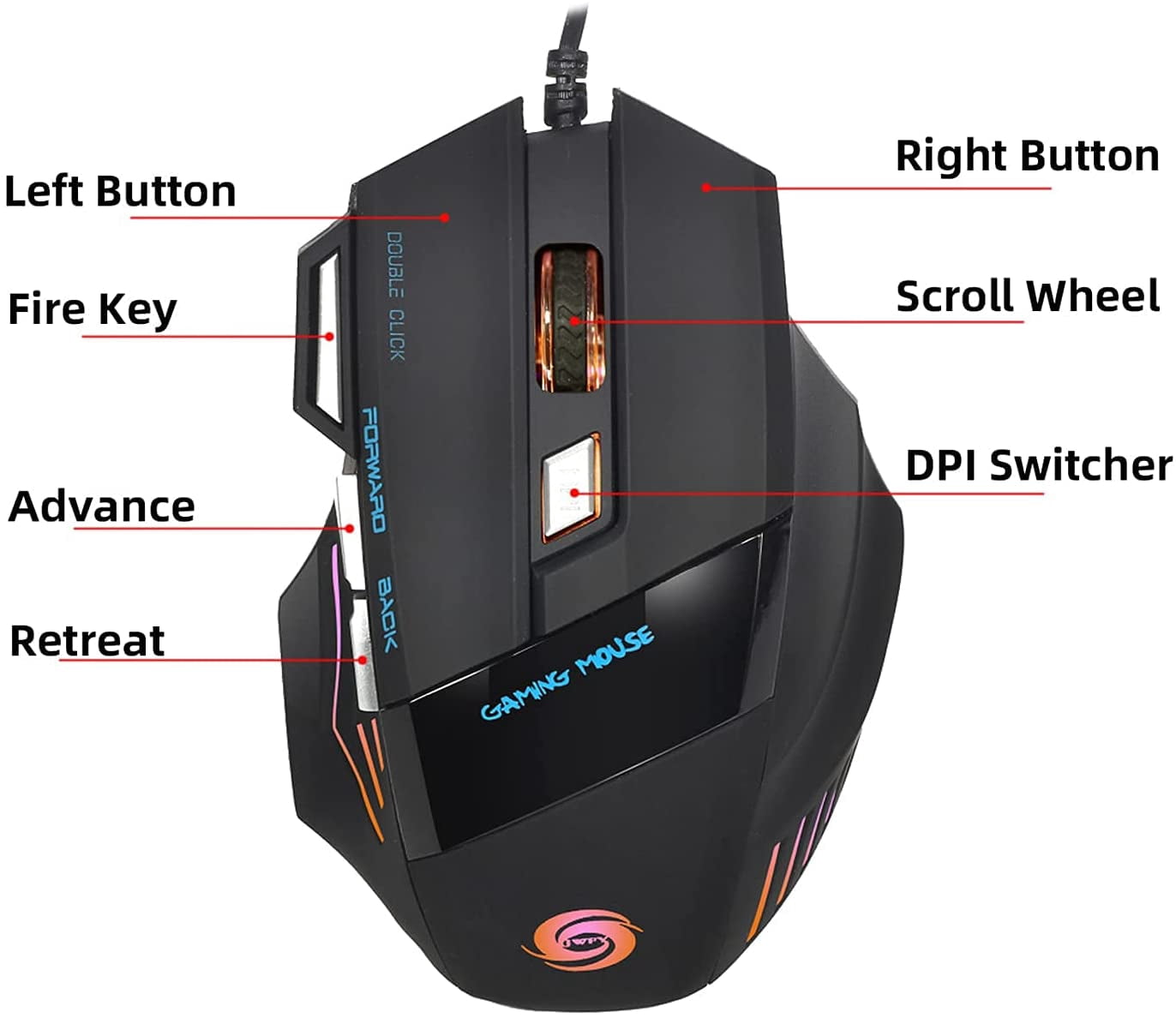Wired Gaming Mouse 5500DPI 7-key Desktop Computer Notebook Gaming Mouse Color Changing Light Effect USB Interface Mouse