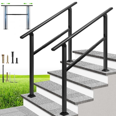 SPECSTAR 2-Pack Adjustable Outdoor Handrails, 4 Steps Galvanized Steel Railing with Oval Armrests, Hand Railing for Porch, Deck, or Indoor Stairs