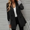 thumbnail image 6 of Women's Blazers & Suit Jackets Clearance 2024! Clearance under $10 Fayshow0 Fashion Women Business Attire Solid Color Stitching Plaid Printed Long Sleeve Cardigan Coat Top Black, 6 of 8